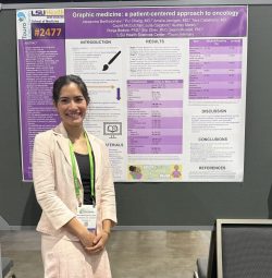 Ally Bartholomew at AACR presenting her research poster